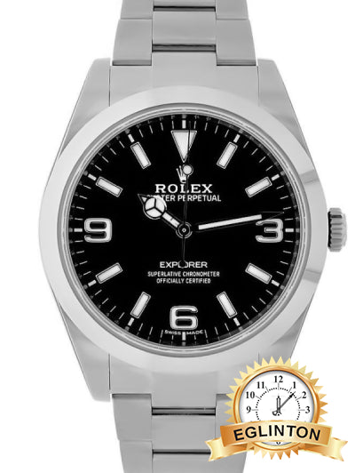 Rolex Explorer 39mm Black Dial Steel Smooth Bezel Oyster Mens Watch 214270 "2017" - Johny Watches