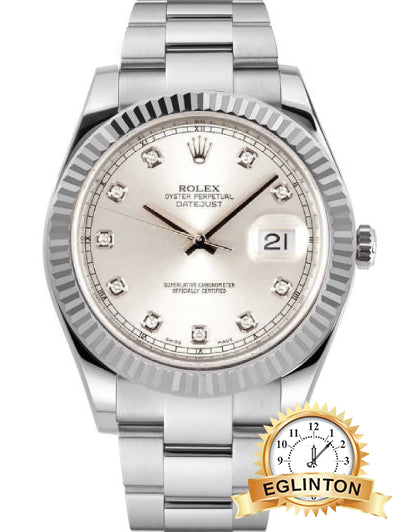Rolex 116334 Datejust ll 41 mm Steel Silver Diamond Dial 