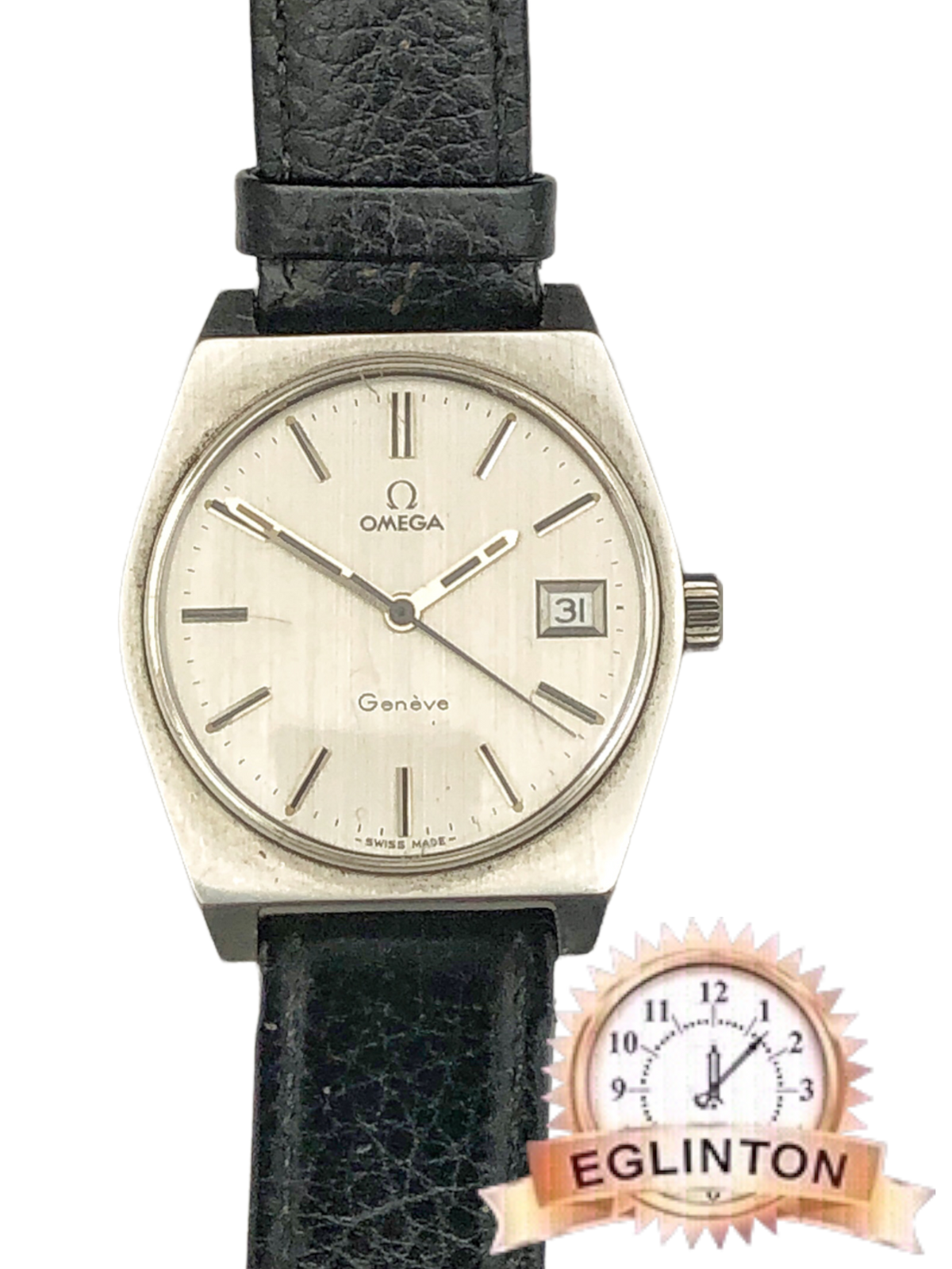 Omega Geneve - Silver Brushed Satin Dial with Date - Tonneau Case - c.1970's - Model ref: 136.0049 - Johny Watches