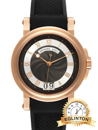 Breguet 39mm Marine Big Date Rose Gold Rubber Strap Mens Watch 5817BR
