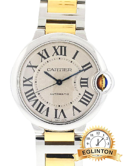 Cartier Ballon Bleu Two-Tone 36mm in Steel on Steel and Yellow Gold Bracelet with Silver Roman Dial 3284