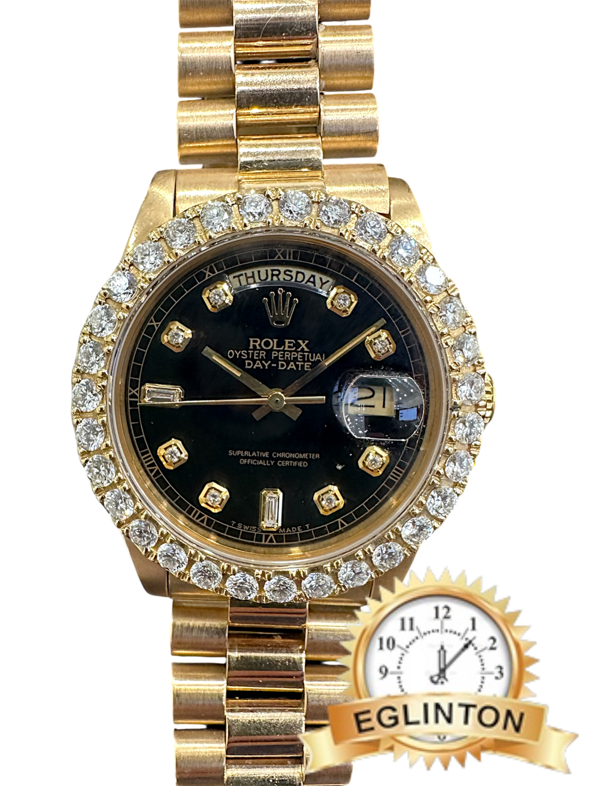 Rolex Day-Date President 36mm Custom Black Diamond Dial & Diamond Bezel 18k Yellow Gold 18038 "1983"