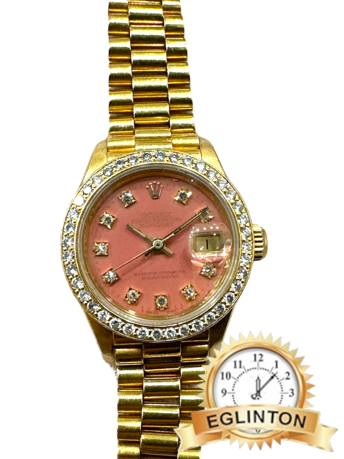 Rolex Ladies Datejust 18k Yellow gold 69178 pink diamond dial and bezel "1988" - Johny Watches