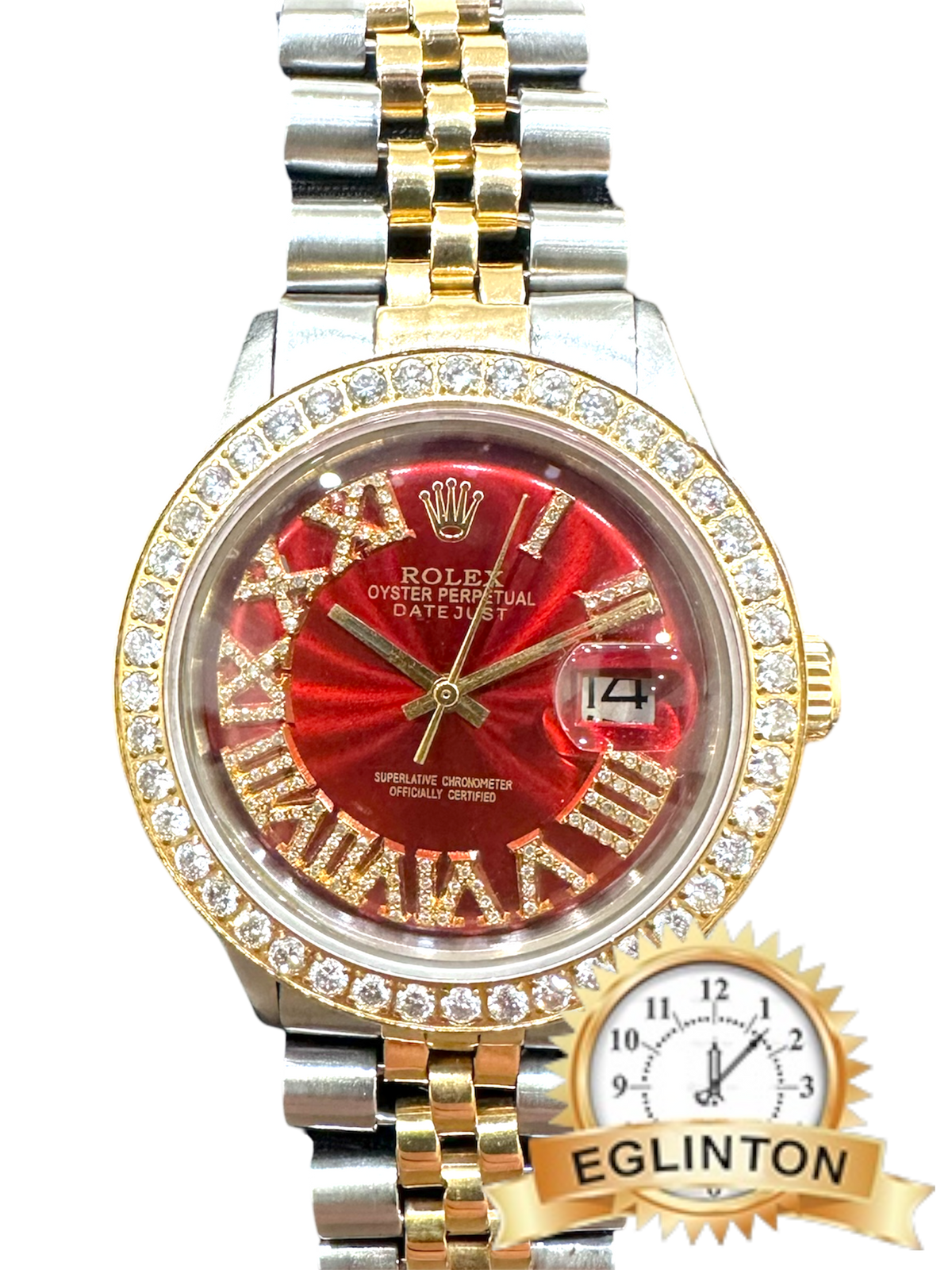 Rolex Datejust 36mm 1601 with Diamond Bezel and Diamond Red Roman Numerals Dial "1971"