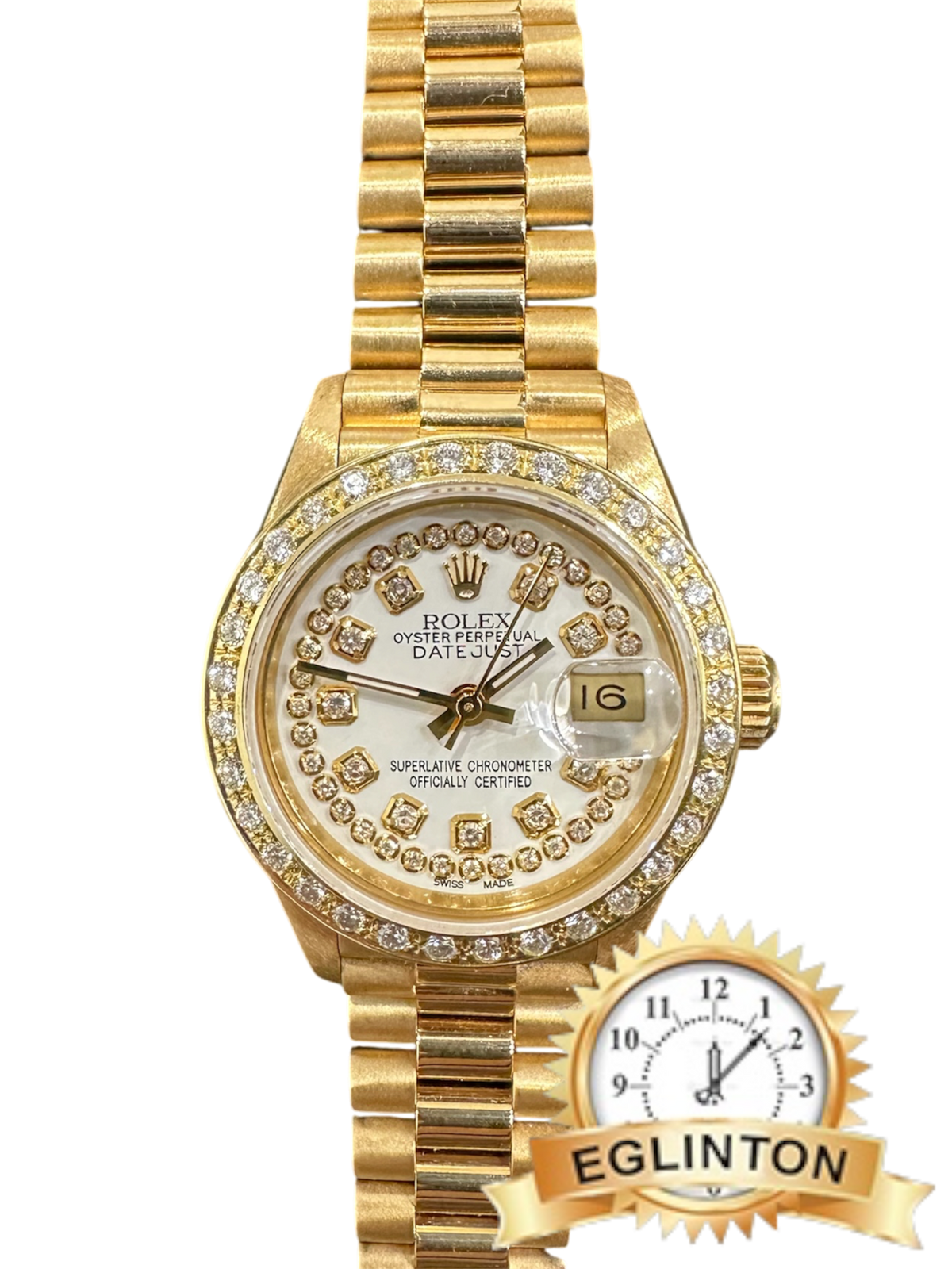 Rolex Lady-Datejust 26mm Champagne Dial Aftermarket Diamond Bezel 18k Yellow Gold President 69178 "1991"