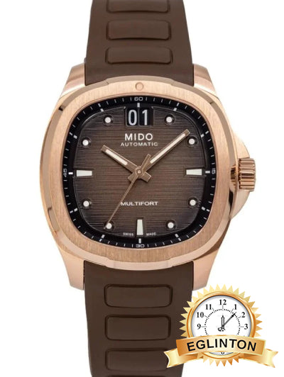 Mido Multifort TV Big Date 40mm Chocolate Brown Dial Rose Gold PVD Rubber Strap M049.526.37.291.00