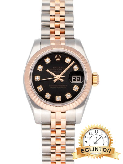 Rolex Lady-Datejust 26mm Black Factory Diamond Dial Jubilee Everose Rolesor 179171 "2009"