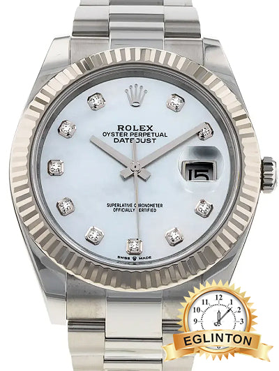 Rolex Datejust 41mm 126334 MOP Mother of Pearl Diamond Dial Fluted Bezel Oyster Stainless "2020" - Johny Watches