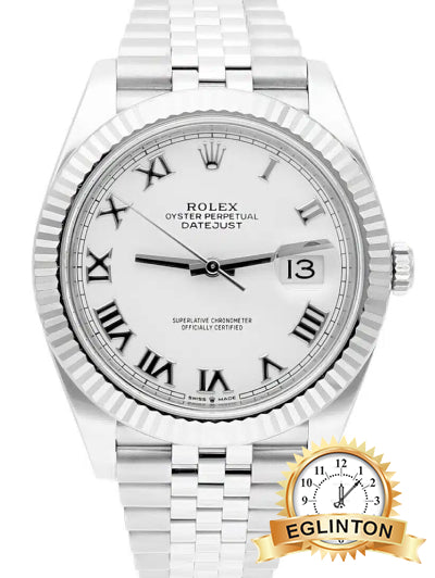 Rolex Datejust 41mm White Roman Dial Fluted Bezel Jubilee 126334 "2019"