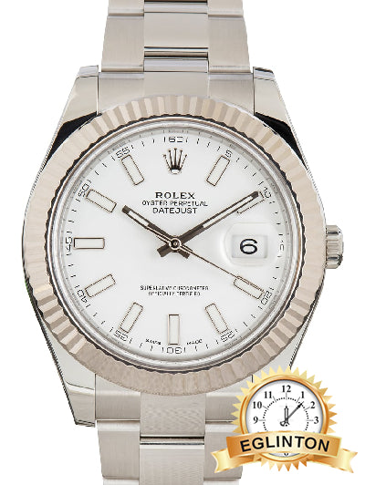 Rolex Datejust II 41mm White Baton Dial Fluted Bezel Oyster 116334