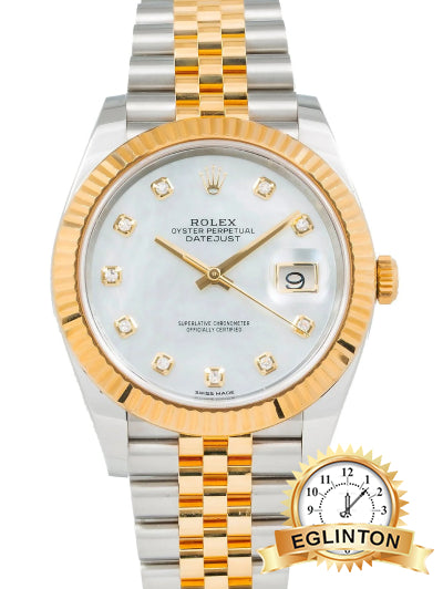 Rolex 41mm Datejust 126333 White Mother-of-Pearl Diamond Dial Jubilee Two Tone “2022”