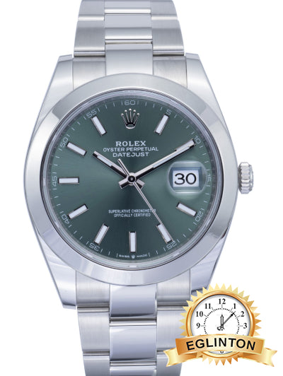 Rolex Datejust 41 Stainless Steel Mint Green Index Dial Smooth Bezel Oyster Bracelet 126300 "2022"