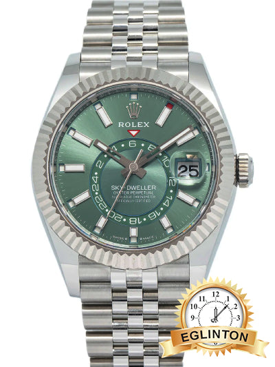 Rolex 42mm Sky-Dweller 336934 Green Dial Jubilee Stainless Steel "2024" - Johny Watches