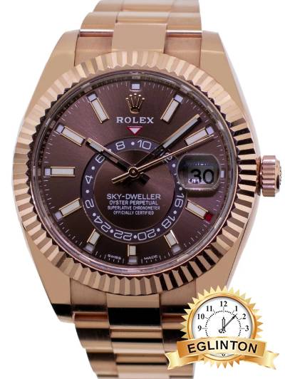 Rolex Sky-Dweller 42mm Everose Gold Chocolate Index Dial Fluted Bezel 326935 "2023" - Johny Watches