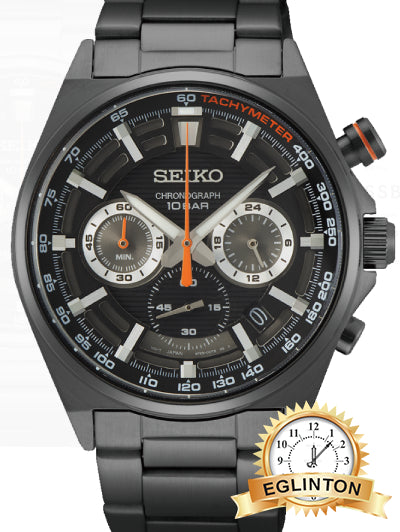 Seiko Discover More Chronograph 41mm Black Dial Orange Accents Black Stainless Steel SSB399
