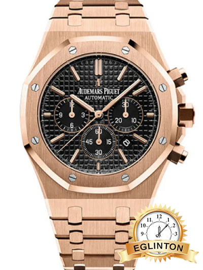 Audemars Piguet Royal Oak Chronograph Chrono Rose Gold Black Mens Watch 26320OR.OO.1220OR.01 "2015" - Johny Watches