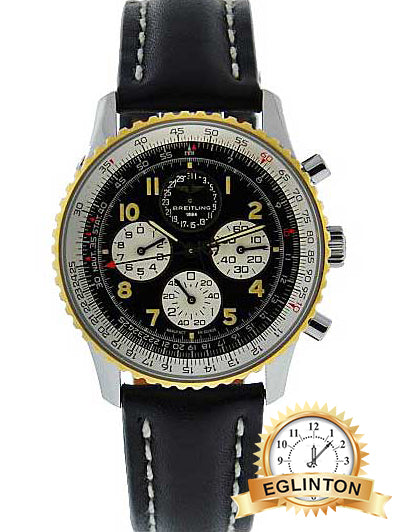 Breitling Navitimer Astromat Men's Automatic in Steel with Yellow Gold Bezel on Black Calfskin Leather Strap with Black Dial D33030 - Johny Watches