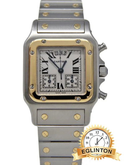 Cartier Santos Galbée Chronoflex 29mm Two-Tone White Roman Dial Quartz 2425
