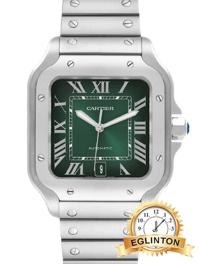 Cartier Santos Large Green Dial Steel Mens Watch WSSA0062 - Johny Watches