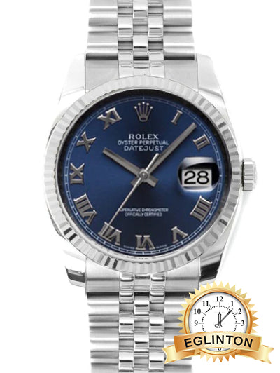 Rolex 36mm Datejust 116234 Blue Roman Dial Jubilee Fluted Bezel - Johny Watches