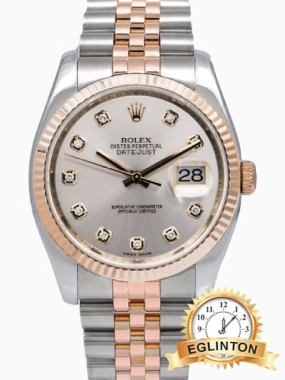 Rolex 36mm 116231 DateJust Grey Diamond Dial Jubilee two tone rose "2014"