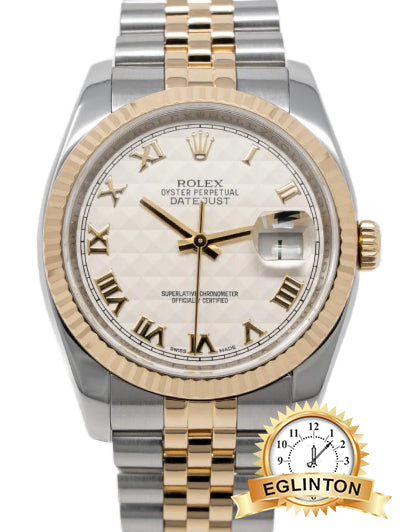 Rolex 36mm Datejust Jubliee Two Tone 116233 with Pyramid Ivory Dial "2006"