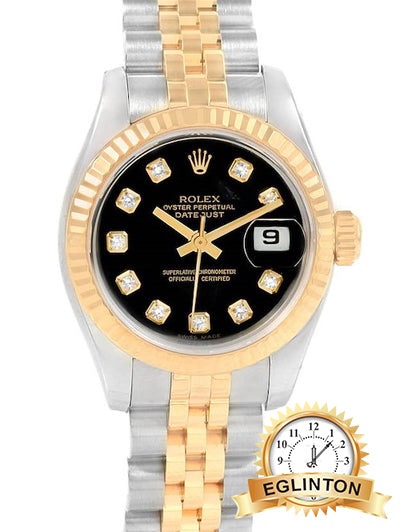 Rolex Lady-Datejust Black Diamond Dial, Steel & Gold, 179173 "2008" - Johny Watches