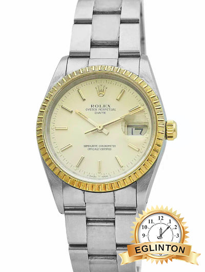 Rolex Oyster Perpetual Date 34mm Yellow Gold Fluted Bezel Oyster Stainless Steel 15233 "1990"