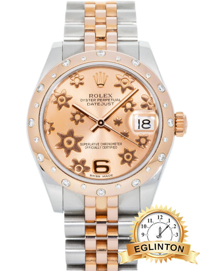 Rolex Datejust 31 mm 178341 – Rose Gold & Steel Pink Floral Motif Arabic Dial with Factory Diamond-Set Domed Bezel