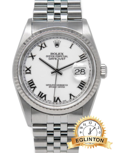 Rolex Datejust 36mm White Roman Dial Fluted Bezel Oyster 16234 "2004" - Johny Watches