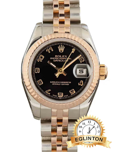 Rolex Datejust 26mm two tone rose gold black arabic Dial 179171 - Johny Watches