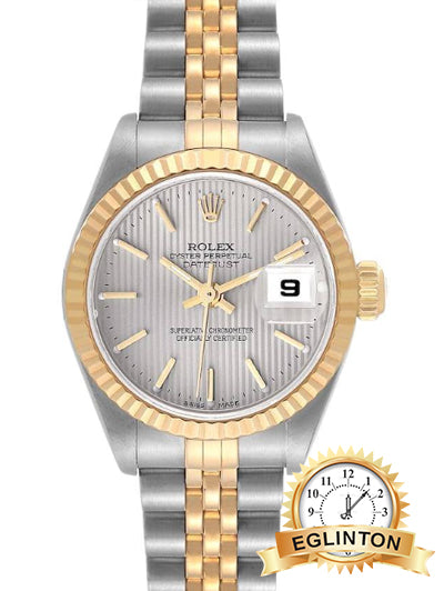 Rolex Datejust Steel Yellow Gold Silver Tapestry Dial Ladies Watch 79173 "1999" - Johny Watches