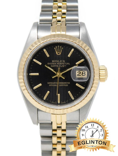 Rolex 26mm Lady-Datejust 69173 Black Tapestry Dial Jubilee Two Tone “1987” - Johny Watches