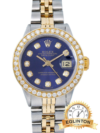 ROLEX 26mm LADY DATEJUST 6917 Two Tone with Blue Diamond Dial and Diamond Bezel "1981"