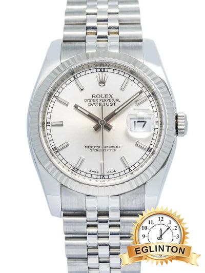 Rolex Datejust 36mm Silver Baton Dial Fluted Bezel Jubilee 116234