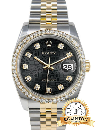 Rolex Datejust 36mm Two Tone Diamond Bezel - Black Jubilee Diamond Dial 116243 "2010"