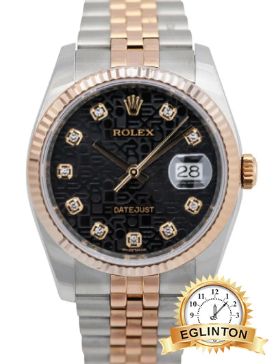 Rolex 116231 Datejust 36mm Two Tone Rosegold Jubilee Black Diamond Jubilee Dial "2018" - Johny Watches