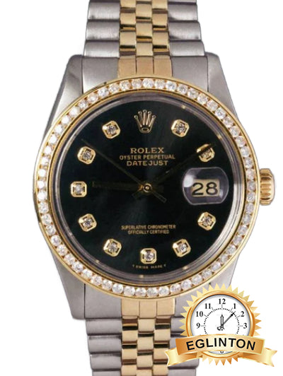 Rolex 36mm Datejust 16013 with Diamond Bezel and Black Diamond Dial "1983"