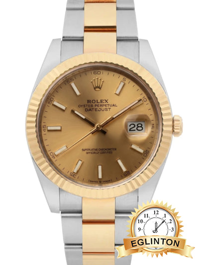 Rolex Datejust 41mm Champagne Stick Dial Fluted Bezel Two-Tone Oyster 126333 - Johny Watches