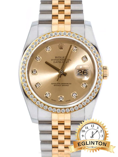 Rolex Datejust 36mm Champagne Diamond Dial Diamond Bezel Two-Tone Jubilee 16233  "1990"