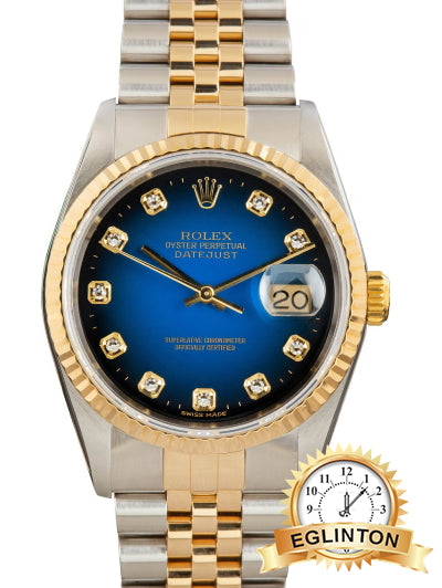 Rolex 36mm Datejust 16233 Blue Vignette Diamond Dial Jubilee Two Tone “1995”