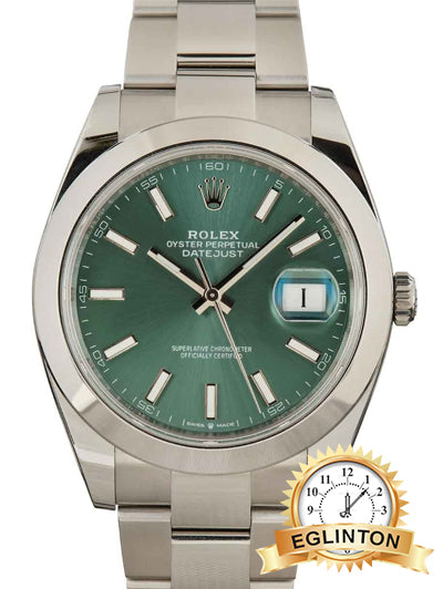 Rolex Datejust 41mm Smooth Bezel Mint Green Index Dial Oyster Bracelet 126300 Box & Papers "2022" - Johny Watches