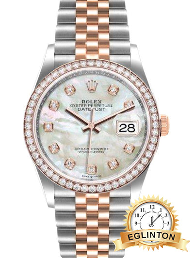 Rolex Datejust 36mm Jubilee 126281RBR Stainless Steel & Rose Gold Watch Mother-of-Pearl Diamond Dial "2021"