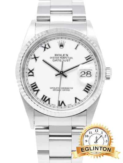 Rolex Datejust 36mm White Roman Dial Fluted Bezel Oyster 16234 "2004" - Johny Watches