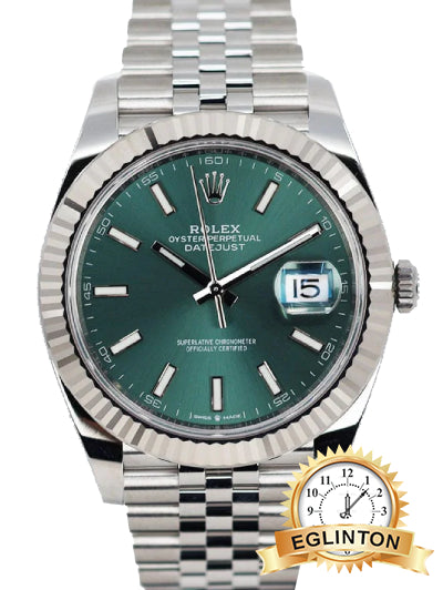 ROLEX DATEJUST MINT GREEN FLUTED JUBILEE 41MM 126334 "2024"