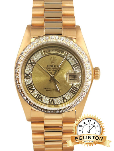 Rolex President 36mm 18038 yellow gold diamond bezel and diamond dial "1983"