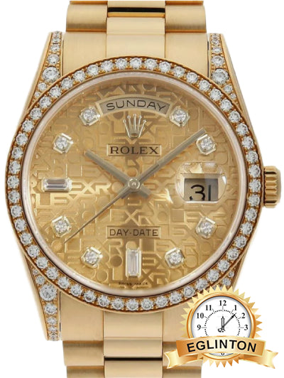 Rolex Day-Date President 36mm Champagne Jubilee Diamond Dial Factory Diamond Bezel & Lugs 18k Yellow Gold 118388A "2007"