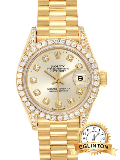 * RARE * Rolex President Datejust Yellow Factory Diamonds Ladies Watch 69238 "1995" - Johny Watches
