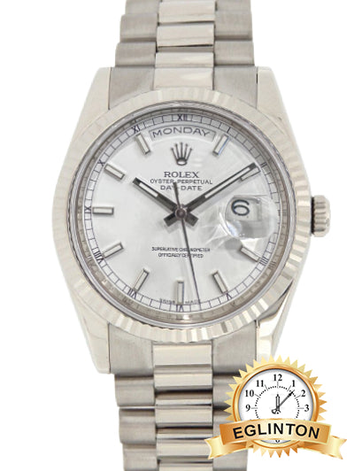 Rolex 36mm Day-Date 118239 White Roman Dial President 18k White Gold "2007" - Johny Watches