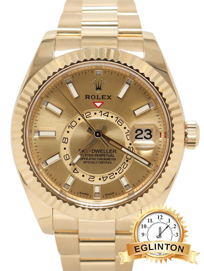ROLEX SKY DWELLER YELLOW GOLD 42MM CHAMPAGNE STICK DIAL WATCH REFERENCE#: 326938 "2021" - Johny Watches